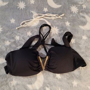 Victorias Secret Black Deep V Bandeau Bikini Top Size M